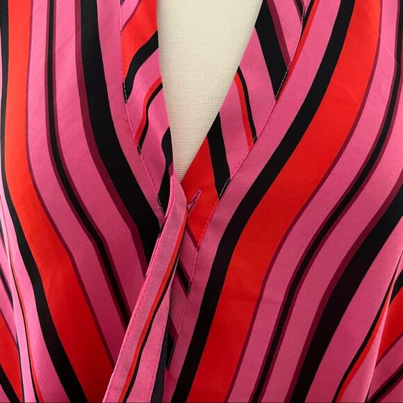 Rachel Zoe Striped Faux Wrap Blouse Long Sleeve Modest Office Colorful Small NWT - Picture 7 of 13